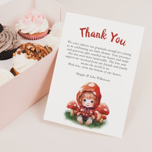 赤きのこの女の子の赤ちゃんシャワーありがとう サンキューカード