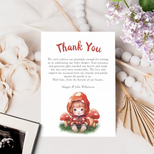 赤きのこの女の子の赤ちゃんシャワーありがとう サンキューカード