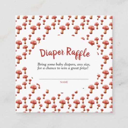 赤きのこ赤ちゃんシャワーおむつラッフル エンクロージャーカード (正面)