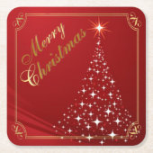 赤きらめくのクリスマスツリー スクエアペーパーコースター (正面)