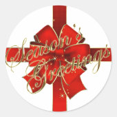 赤きらめく弓シーズンのグリーティングシール ラウンドシール (正面)