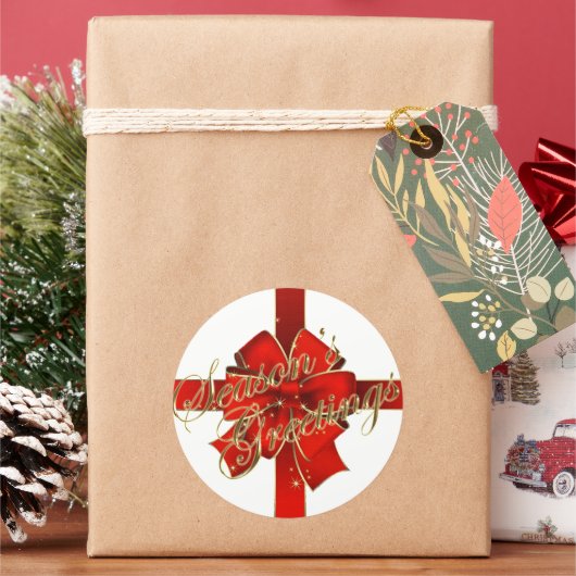 赤きらめく弓シーズンのグリーティングシール ラウンドシール (クリスマス)