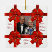 赤きらめく弓シーズンの挨拶の写真 セラミックオーナメント (裏面)