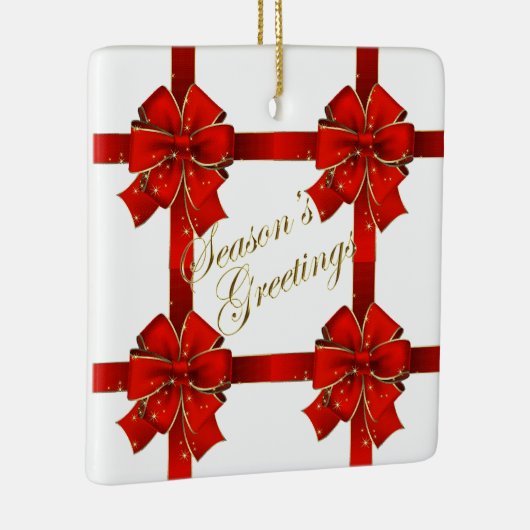 赤きらめく弓シーズンズグリーティングオーナメント セラミックオーナメント (右)