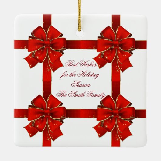 赤きらめく弓シーズンズグリーティングオーナメント セラミックオーナメント (裏面)