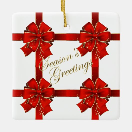 赤きらめく弓シーズンズグリーティングオーナメント セラミックオーナメント (正面)