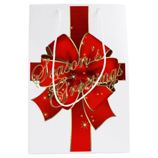 赤きらめく弓シーズンズグリーティング抱き枕 ミディアムペーパーバッグ (正面)