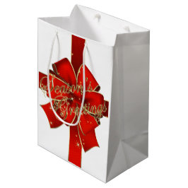 赤きらめく弓シーズンズグリーティング抱き枕 ミディアムペーパーバッグ