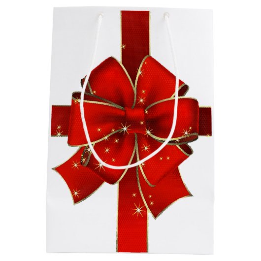 赤きらめく弓シーズンズグリーティング抱き枕 ミディアムペーパーバッグ (裏面)