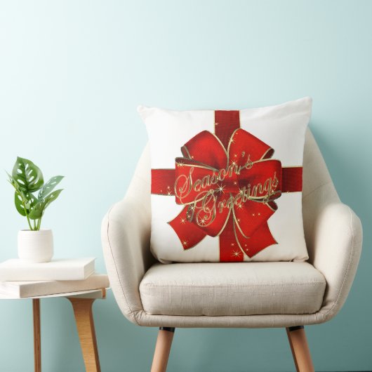 赤きらめく弓シーズンズグリーティング装飾用クッション クッション (椅子)