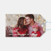 赤きらめく星の明るいメリークリスマス ギフトタグ (正面(横))