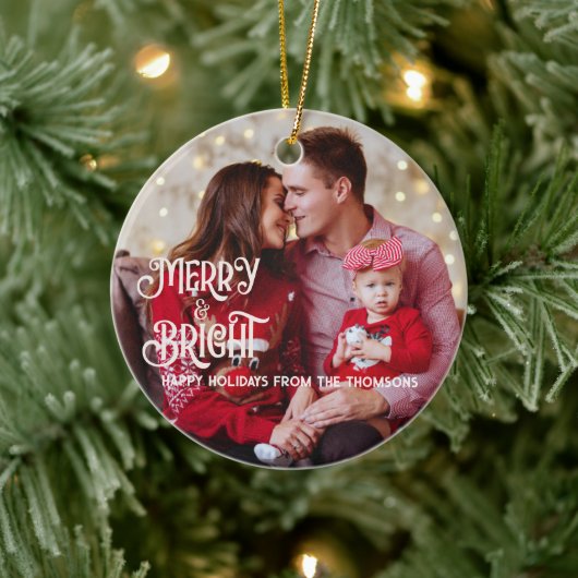 赤きらめく星の明るいメリークリスマス セラミックオーナメント (ツリー)