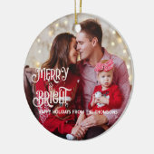 赤きらめく星の明るいメリークリスマス セラミックオーナメント (左)