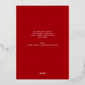 赤きらめく松の木クリスマスボール写真フレーム 箔シーズンカード (裏面)