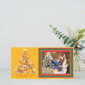 赤きらめく緑抽象芸術クリスマスツリー写真 シーズンカード (スタンド正面)