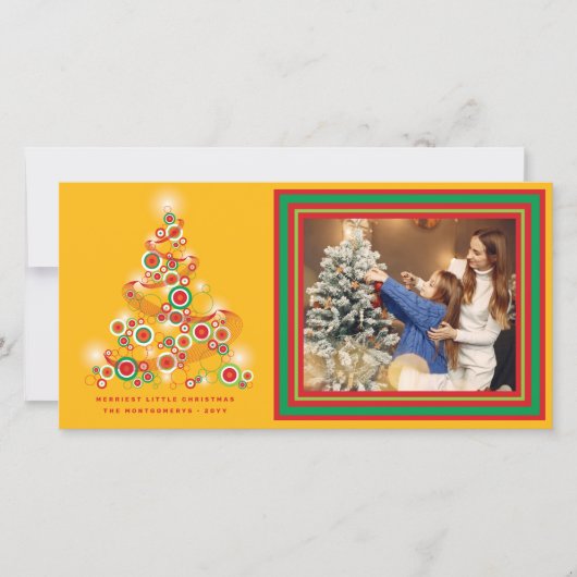 赤きらめく緑抽象芸術クリスマスツリー写真 シーズンカード (正面)