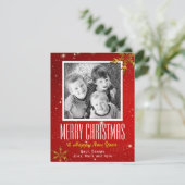 赤きらめく金ゴールドフラットフォトクリスマスカード シーズンカード (スタンド正面)