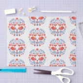 赤くおよび青のスカンジナビアの民俗パターン 薄葉紙 (クラフト)