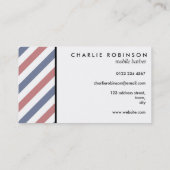 赤くおよび青の理容師のストライプのな名刺 名刺 (裏面)