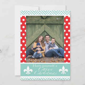 赤くおよび青ルイジアナのケージャンのクリスマスカード シーズンカード