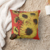 赤くおよび黄色のヒマワリの装飾用クッション クッション (ブランケット)