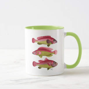 赤くおよび黄色のファンタジーの魚のトリオ マグカップ