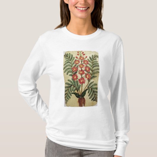 赤くおよび黄色の花が付いているシダ Tシャツ (正面)