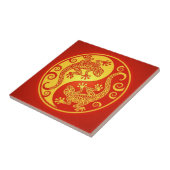 赤くおよび黄色の陰陽のヤモリ タイル (側面)