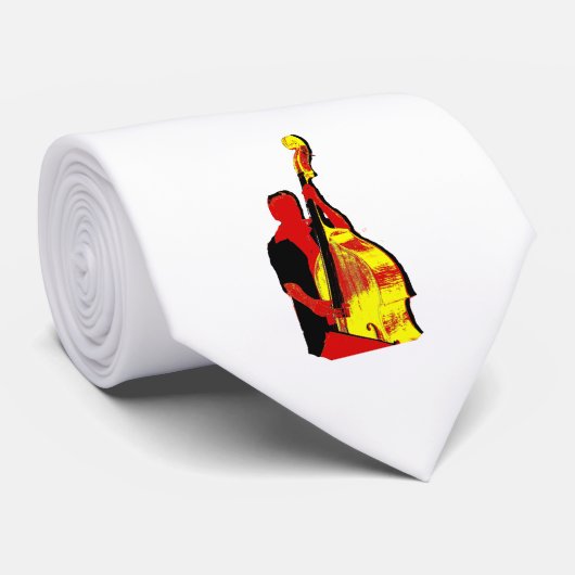 赤くおよび黄色直立したベース奏者のイメージのデザイン ネクタイ (ロール)