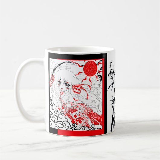 赤くおよび黒いおよびWhtieのマグ コーヒーマグカップ (左)