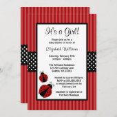 赤くおよび黒いてんとう虫のストライプのな点のベビーシャワー 招待状 (正面/裏面)