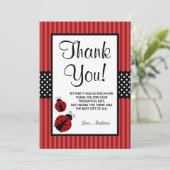赤くおよび黒いてんとう虫のストライプのな点の誕生日 サンキューカード (スタンド正面)