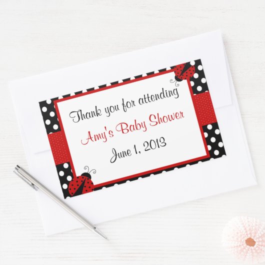 赤くおよび黒いてんとう虫はステッカー感謝していしています 長方形シール (封筒)