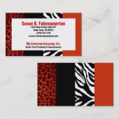 赤くおよび黒いアニマルプリントのシマウマおよびヒョウ 名刺 (正面/裏面)