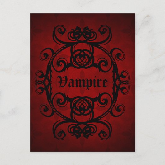 赤くおよび黒いエレガントなゴシック様式吸血鬼のダマスク織 ポストカード (正面)