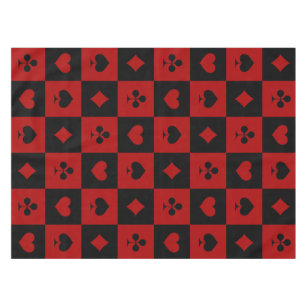 赤くおよび黒いカジノのトランプのポーカーのトランプパターン テーブルクロス