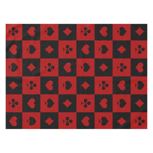赤くおよび黒いカジノのトランプのポーカーのトランプパターン テーブルクロス (正面(横))