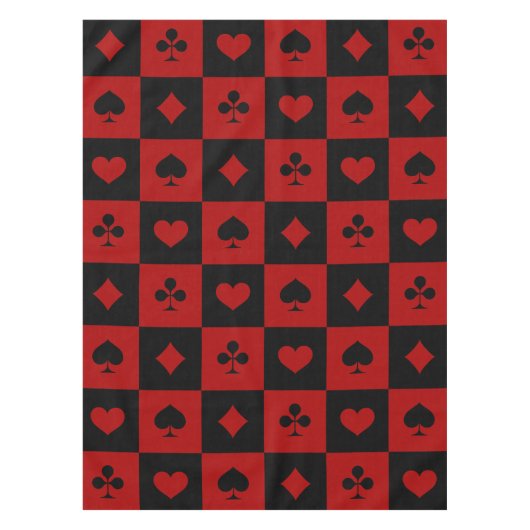 赤くおよび黒いカジノのトランプのポーカーのトランプパターン テーブルクロス (正面)