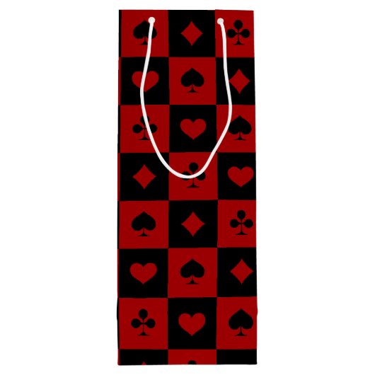 赤くおよび黒いカジノのトランプのポーカーのトランプパターン ワインギフトバッグ (裏面)