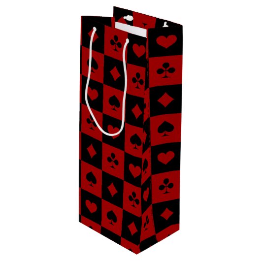 赤くおよび黒いカジノのトランプのポーカーのトランプパターン ワインギフトバッグ (正面アングル)