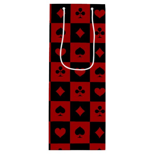 赤くおよび黒いカジノのトランプのポーカーのトランプパターン ワインギフトバッグ (正面)