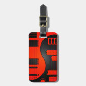 赤くおよび黒いギターおよび低音の陰陽 ラゲッジタグ (正面縦)