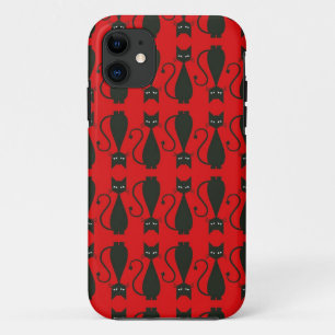 赤くおよび黒いゴシック猫パターン iPhone 11 ケース