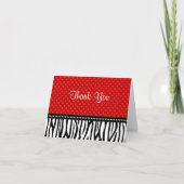 赤くおよび黒いシマウマの水玉模様は感謝していしています サンキューカード (正面)