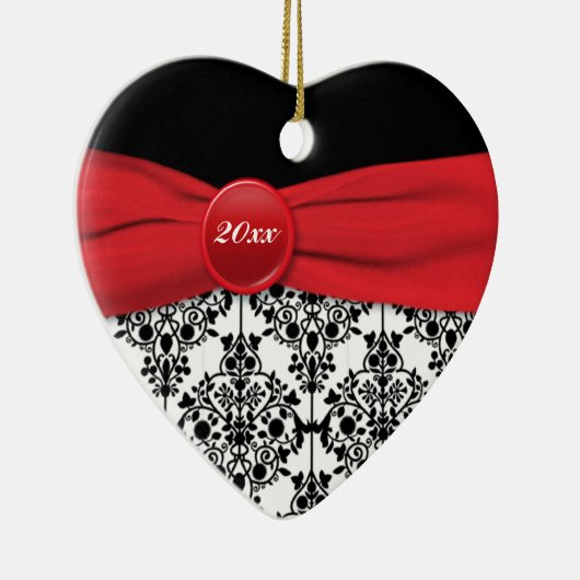 赤くおよび黒いダマスク織のクリスマスの記念品のオーナメント セラミックオーナメント (右)