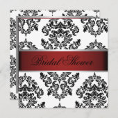 赤くおよび黒いダマスク織のブライダルシャワー 招待状 (正面/裏面)