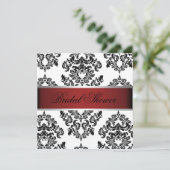 赤くおよび黒いダマスク織のブライダルシャワー 招待状 (スタンド正面)