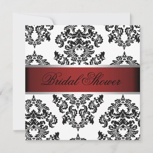 赤くおよび黒いダマスク織のブライダルシャワー 招待状 (正面)