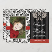 赤くおよび黒いダマスク織の休日の写真カード シーズンカード (正面/裏面)