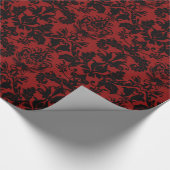赤くおよび黒いダマスク織パターン ラッピングペーパー (角)